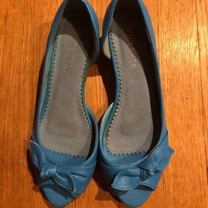 Blue shoes with small wedge heel. Bought in Paris.